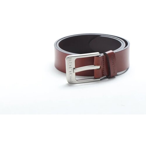 фото Ремень police натуральная кожа с металлической пряжкой 38мм. коричневый с полированным краем - m