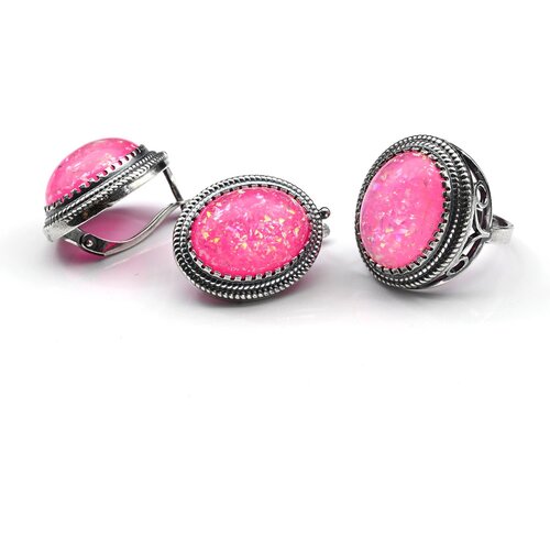 Комплект бижутерии Радуга Камня: серьги, кольцо, опал, размер кольца 20, мультиколор