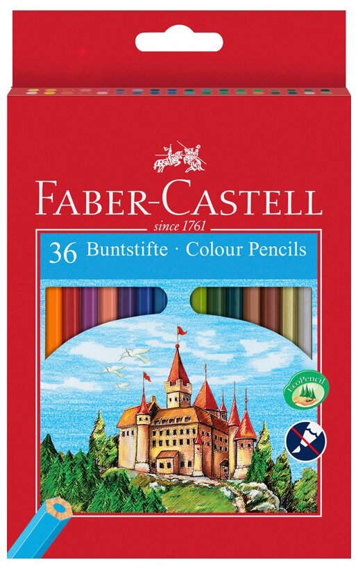 Карандаши цветные 36 цветов Faber-Castell Eco "Замок" (d=3мм, 6гр + точилка) картон (120136)