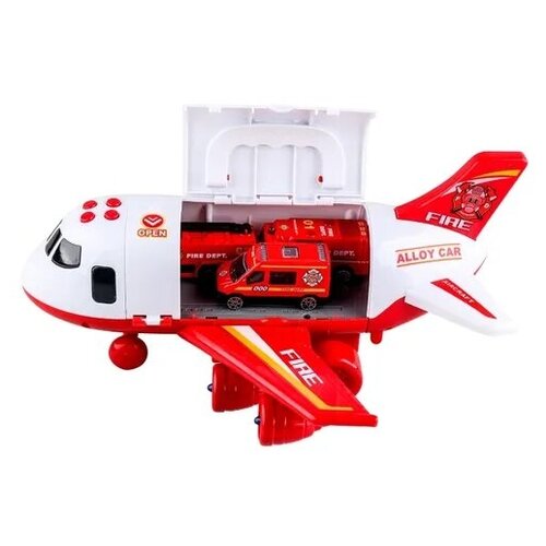Набор транспорта Самолёт: пожарные (30х28х25 см, 3 маш, свет, звук, с ручкой)
