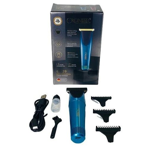Машинка для стрижки волос Cronier CR-29 Триммер для бороды и усов 3 насадки1мм2мм3мм Синий 115500₽