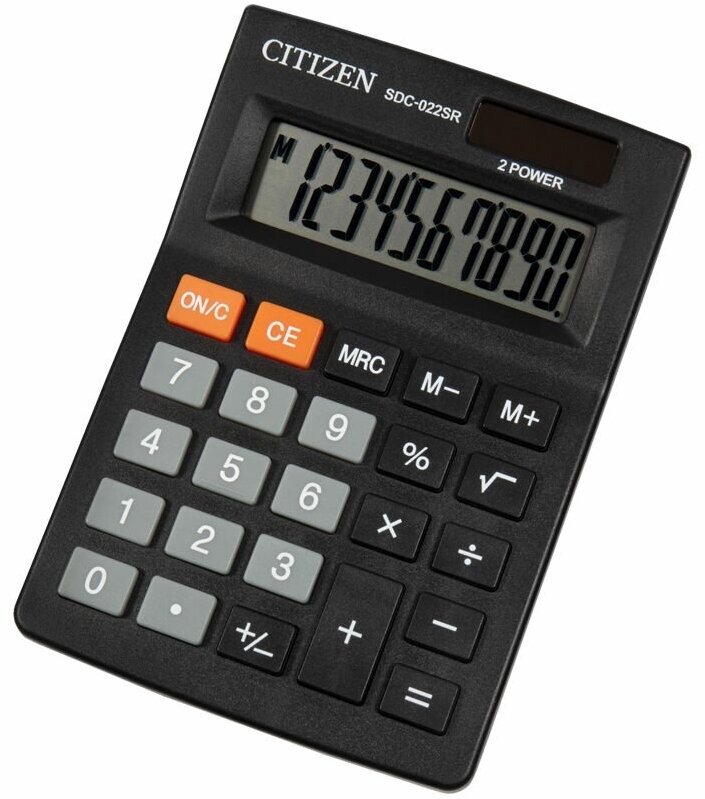 Калькулятор настольный Citizen SDC-022SR, 10 разрядов, двойное питание, 88*127*23мм, черный