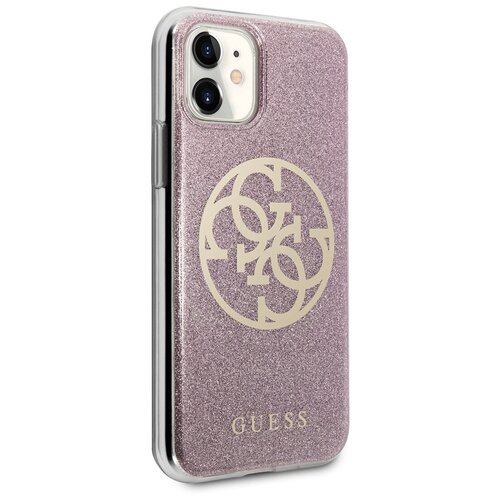 фото Чехол guess для iphone 11 4g circle logo hard pc/tpu glitter pink