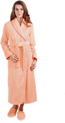 Женский махровый халат с шалькой, персиковый
