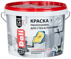 Краска акриловая DALI Professional для стен и потолков глубокоматовая белый 9 л