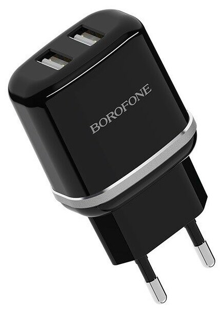 Сетевое зарядное устройство Borofone BA25A Outstanding, 2xUSB, 2.4A, черный Noname - фото №1