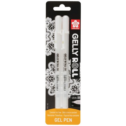 Гелевые ручки Gelly Roll, пишущий узел 0,8 мм, толщина линии 0,4 мм, набор 2 шт, цвет чернил: белый