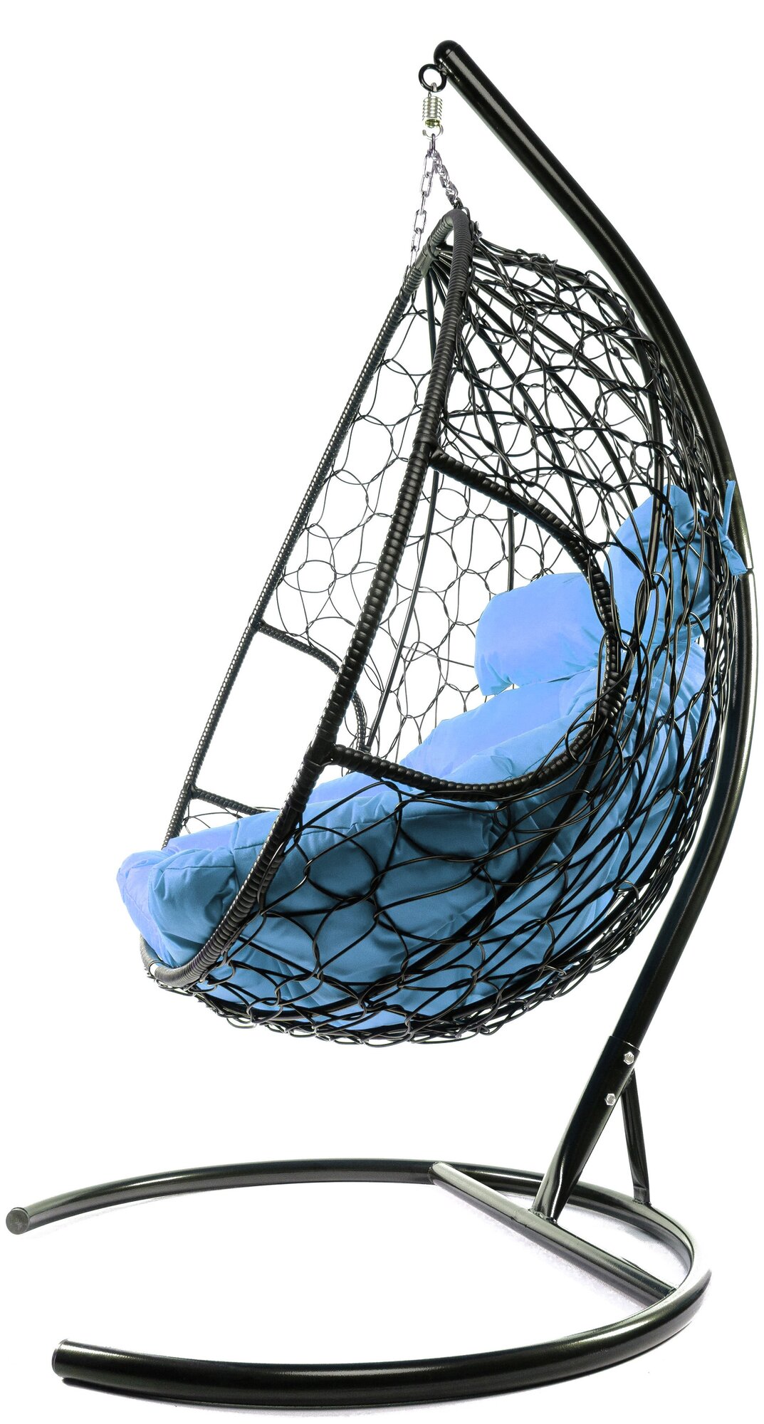 Подвесное кресло m-group для двоих чёрное, голубая подушка - фотография № 4