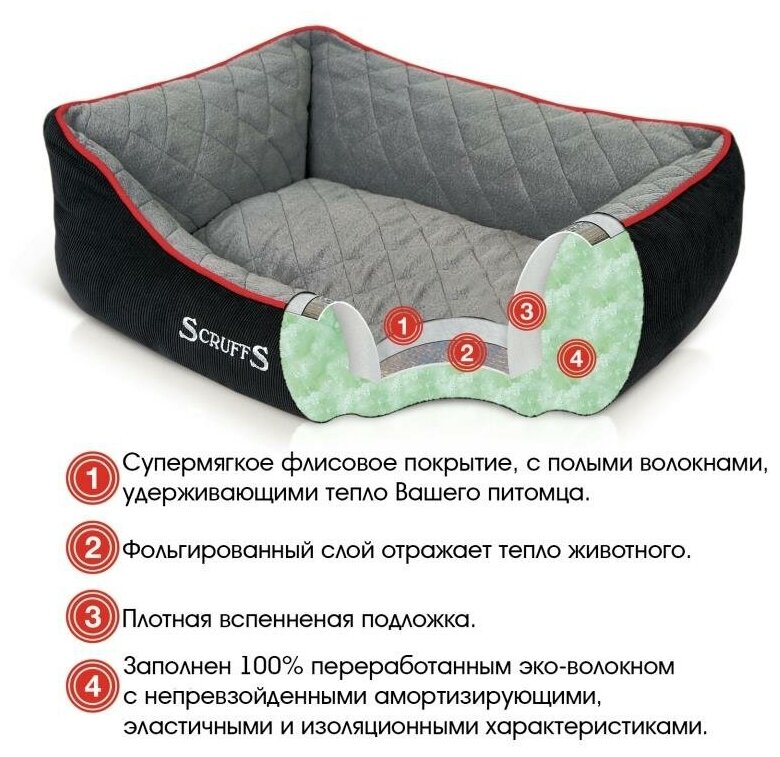 Лежанка с бортиками SCRUFFS "Thermal", коричневый, 90*70см (Великобритания)