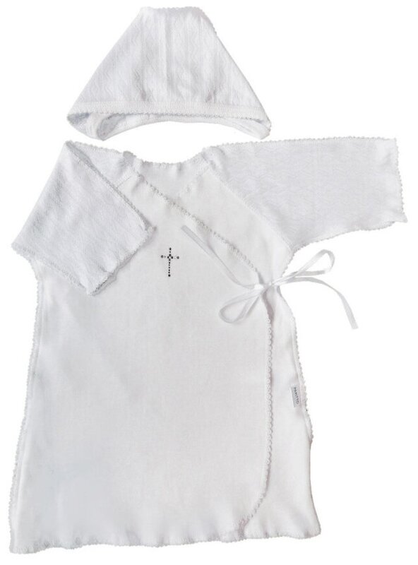 Крестильный комплект Папитто для мальчиков, чепчик и рубашка, размер 62, белый