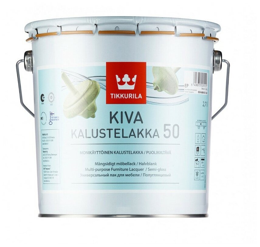 Лак Tikkurila Kiva 50 бесцветный, полуглянцевая, 2.7 л
