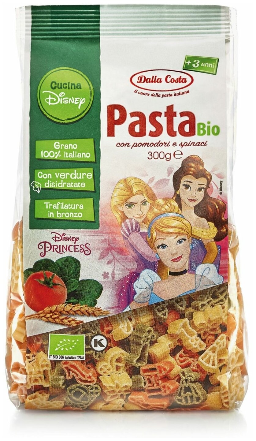 Макаронные изделия Pasta Bio Dalla Costa Disney Принцесса с томатами и шпинатом, 300 г - фотография № 1