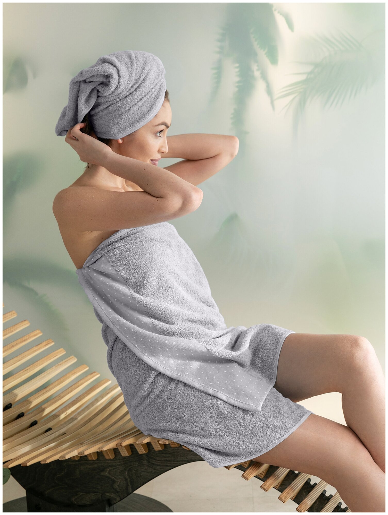 Комплект махровых полотенец "Mia Cara" (2 шт) (50х90+70х140) Красотка светло-серый - фотография № 2
