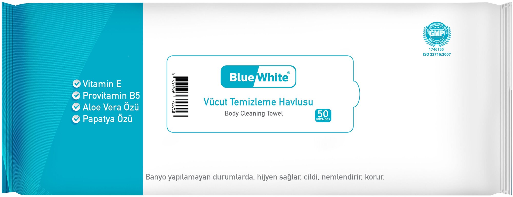 Влажные очищающие салфетки/полотенца для тела Blue White 50 шт. 25*25 см