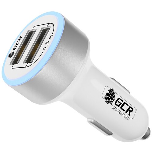 Автомобильное зарядное устройство на 2 USB порта 4.8A белый LED индикация