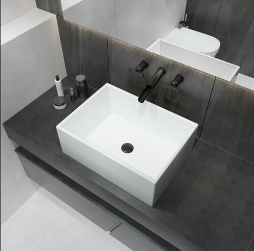Накладная раковина в ванную Helmken 33855000: раковина на столешницу, умывальник прямоугольный из фарфора 55 см, белый цвет, гарантия 25 лет