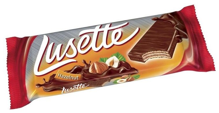 Вафли Lusette с начинкой с лесными орехами в молочно-какао глазури 840 г, шоу-бокс 28 шт х 30 г - фотография № 2