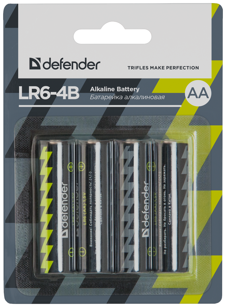 Батарея ALKALINE AA 1.5V LR6-4B 4PCS 56012 DEFENDER Батарейка алкалиновая LR6-4B AA, в блистере 4 шт