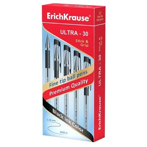 ErichKrause Набор шариковых ручек Ultra-30, 0.7 мм, 19614, черный цвет чернил, 12 шт.