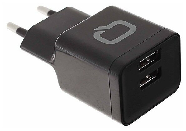 Сетевое зарядное устройство Qumo Energy (Charger 0061), 2 Usb, 3.1A, Micro USB cable, черный