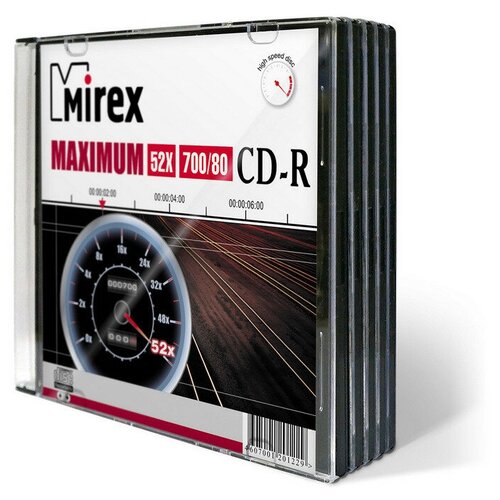 Носители информации CD-R, 52x, Mirex Maximum, Slim/5, UL120052A8F диск mirex cd r 700mb maximum 52x slim упаковка 3 шт