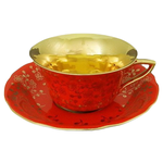 Чашка с блюдцем Виндзор Золотые цветы, алый (150 мл), Leander - изображение