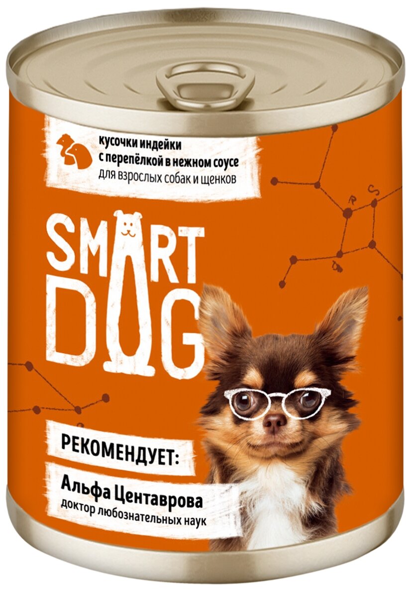 Smart Dog консервы Консервы для взрослых собак и щенков кусочки индейки с перепелкой в нежном соусе 22ел16 43741 0,24 кг 43741 (2 шт)