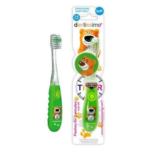 Купить Зубная щетка Dentissimo Kids с таймером (3-6 лет), зеленый, Зубные щетки