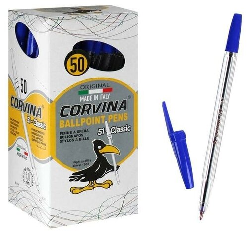 Ручка шариковая Carioca Corvina, 51 прозрачный корпус, узел 1.0 мм, чернила синие