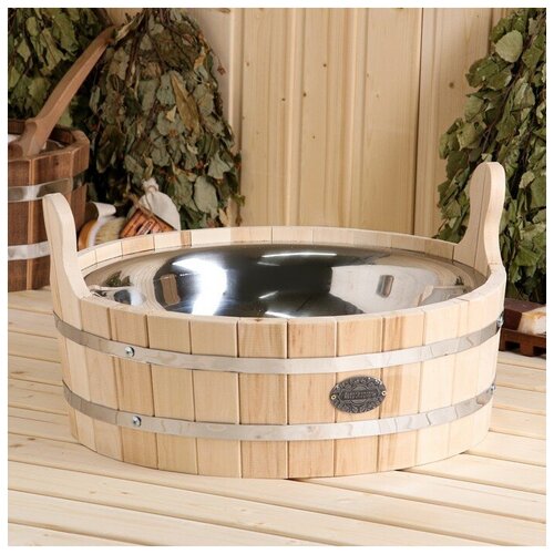 Шайка из липы 9 л круглая нержавеющая вставка Добропаровъ для дома 9392₽