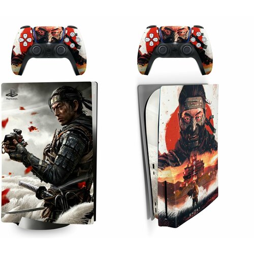Наклейка виниловая Edition Ghost of Tsushima защитная на игровую консоль Sony PlayStation 5 Disc Edition полный комплект геймпады 905₽