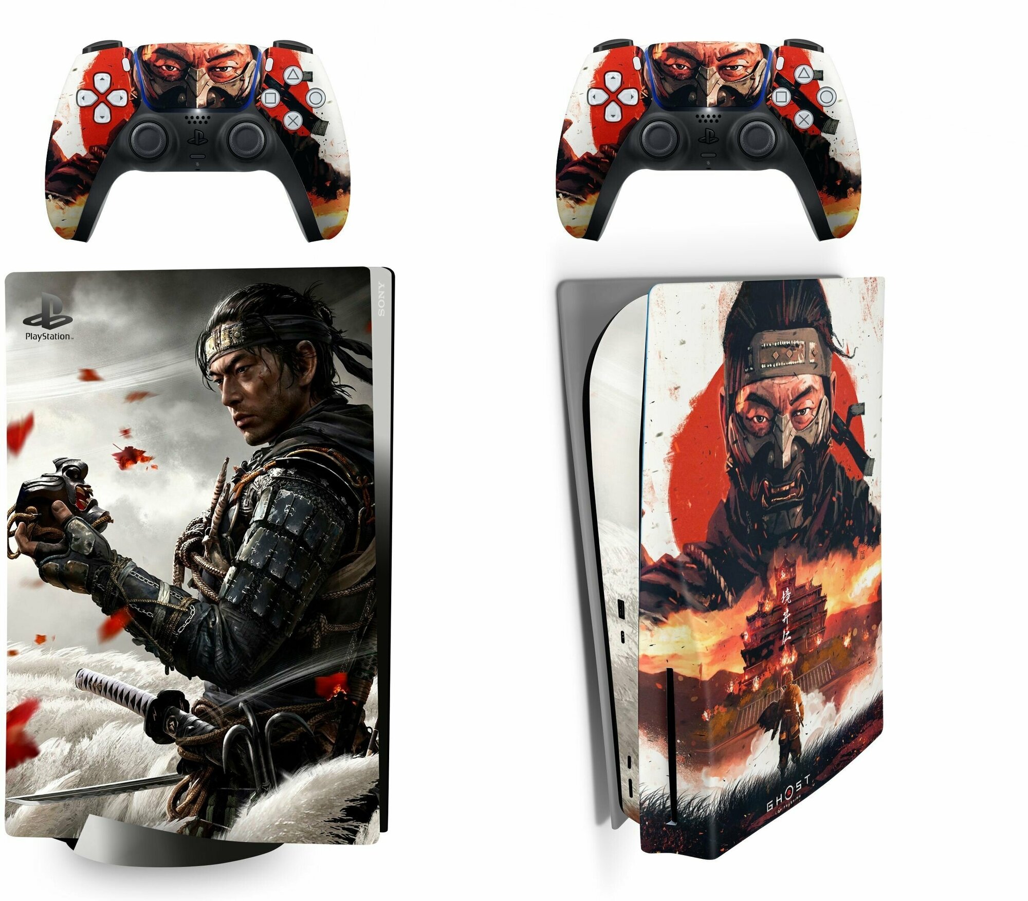 Наклейка виниловая Edition Ghost of Tsushima защитная на игровую консоль Sony PlayStation 5 Disc Edition полный комплект геймпады