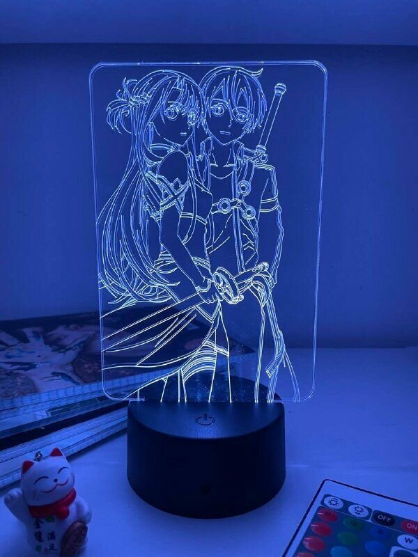 3D светильник-ночник, лампа по аниме: Мастера Меча Онлайн, Sword Art Online , Асуна Юки , 16 цветов