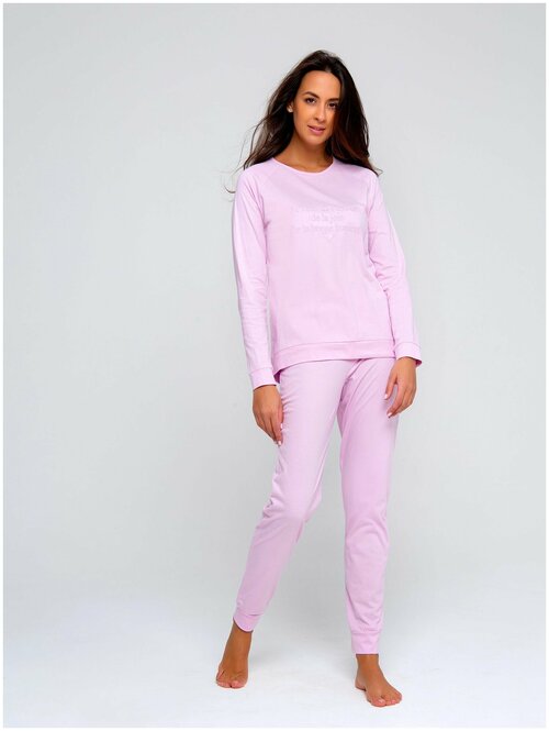 Комплект RAPOSA, брюки, свитшот, длинный рукав, трикотажная, пояс на резинке, размер 42, розовый