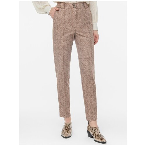 фото Зауженные брюки в полоску "елочка" lo бежевые (48)