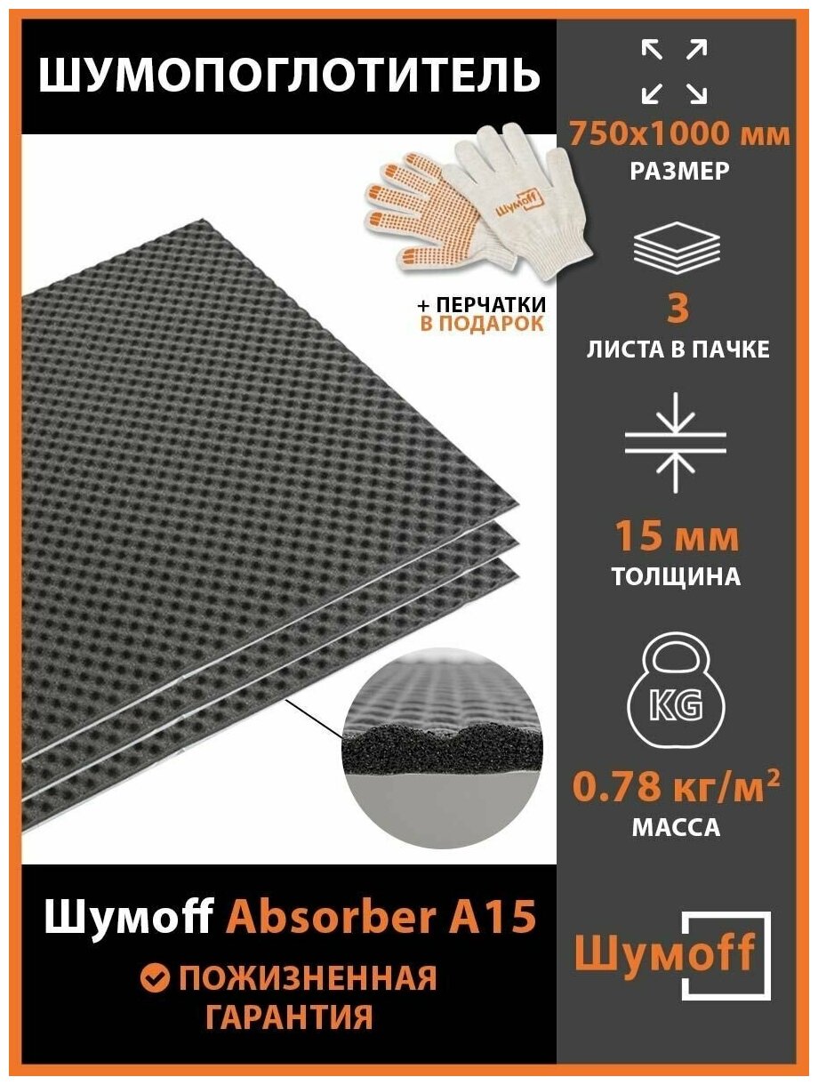 Шумопоглощение Шумофф Absorber A15 (3 листа)