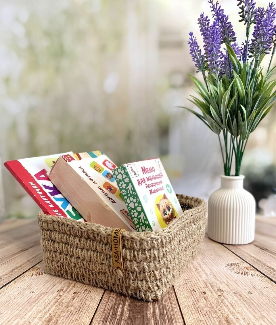 фото Корзинка для хранения из джута 15x15 см