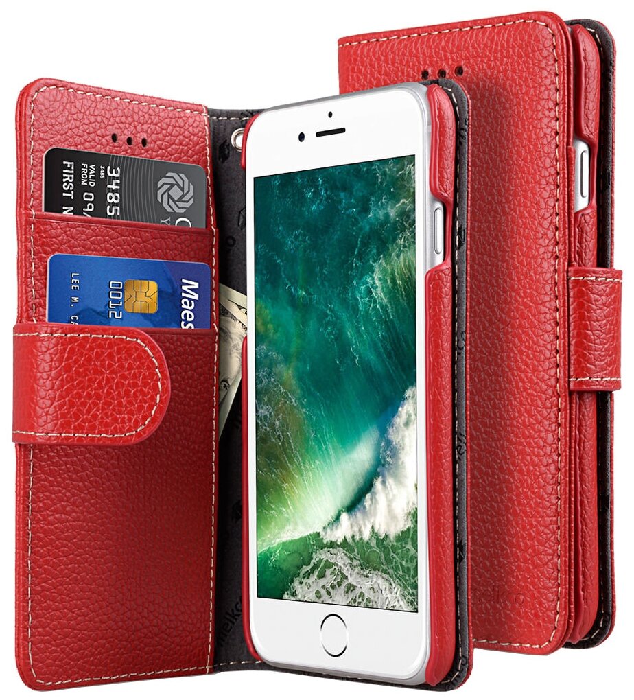 Кожаный чехол книжка Melkco для iPhone 7/8 (4.7") - Wallet Book Type - красный