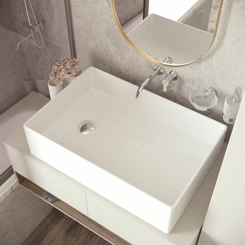 Накладная раковина в ванную Helmken 51861000: умывальник прямоугольный из фарфора 61 см, белый цвет, гарантия 25 лет