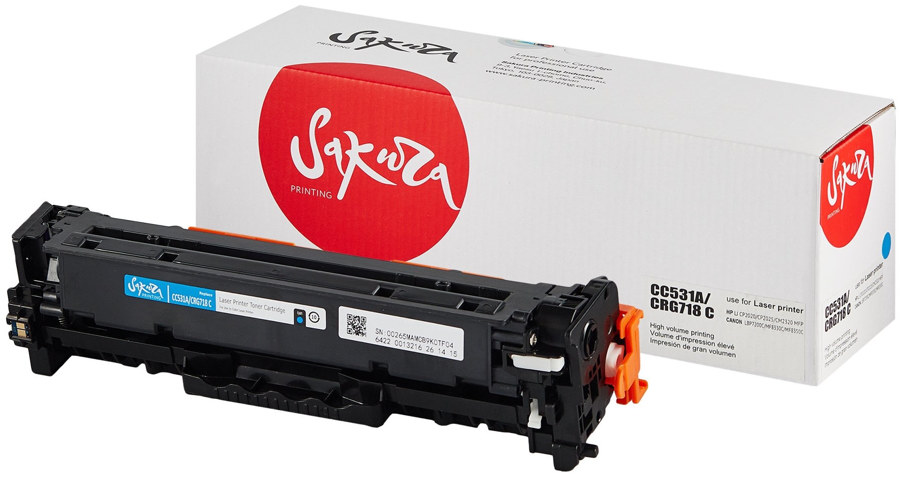 Картридж Sakura Printing Sakura CC531A/CRG718C для HP, Canon LJ CM2320fxiMFP/LJ CM2320nMFP/LJ CM2320nfMFP/LJ CP2025/LJ CP2025n/LJ CP2025dn/LJ CP2025x, голубой, 2800 к.