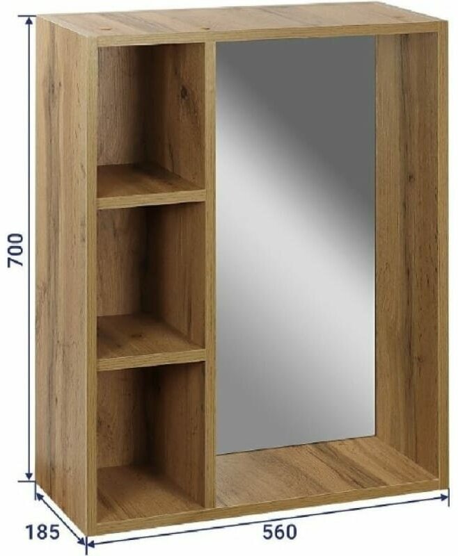 Зеркало с полками для ванной настенное прямоугольное, интерьерное; Зеркальный шкаф в ванную комнату, Лофт 60 ватан, Арт.:2712.113 - фотография № 4
