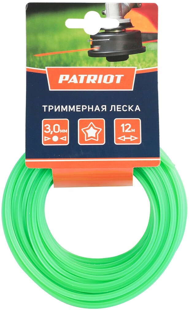 Леска для триммера Patriot, звезда, диаметр 3 мм, длина 12 м