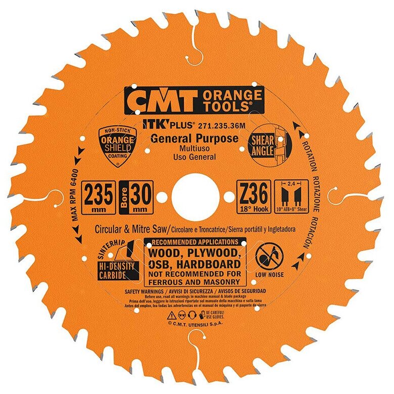 Диск пильный по дереву 235x30(+25)x2,4/1,6мм,36зуб CMT 271.235.36M