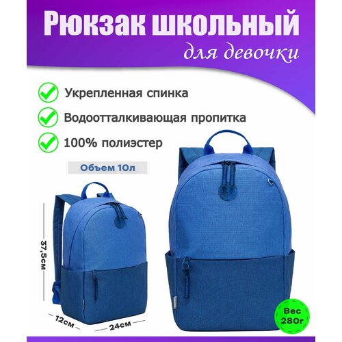 Рюкзак школьный подростковый женский для девочки, молодежный, для средней и старшей школы, GRIZZLY (синий)