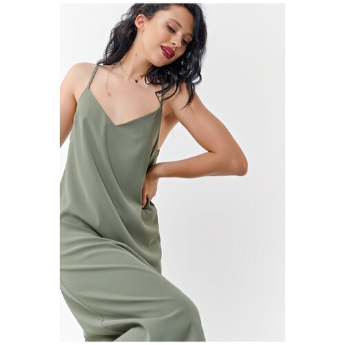 Платье FLY, вечерний, бельевой стиль, прямой силуэт, миди, размер 42, зеленый
