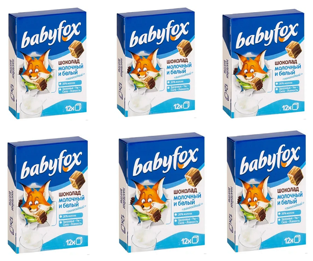 BabyFox, шоколад детский, молочный и белый, 90 г* 6 штук в блоке
