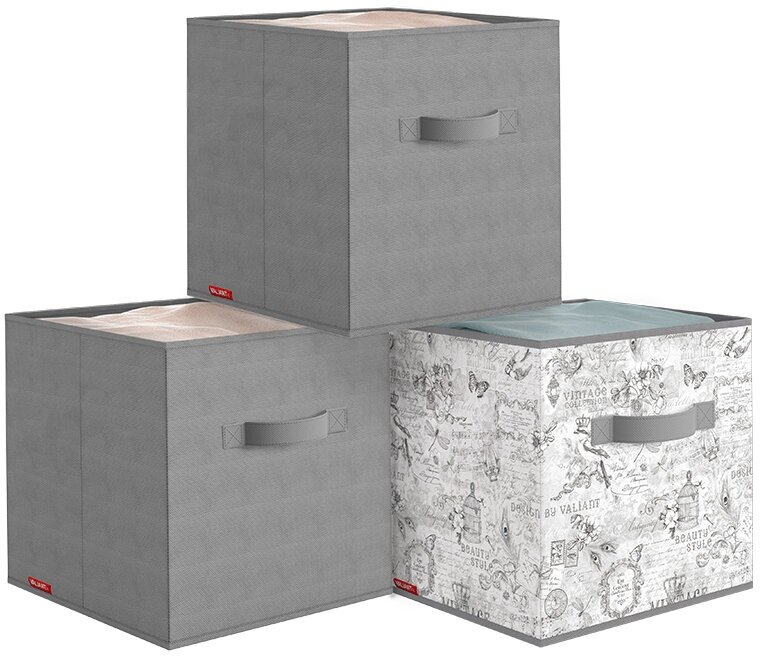 Коробка для хранения, без крышки, набор 3 шт, 28*28*28 см, VINTAGE GREY - фотография № 2