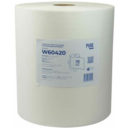 Нетканый протирочный материал Puretech W60 60грм2 1 слой белый 38x42 см 750 лрулон W60420 10620₽