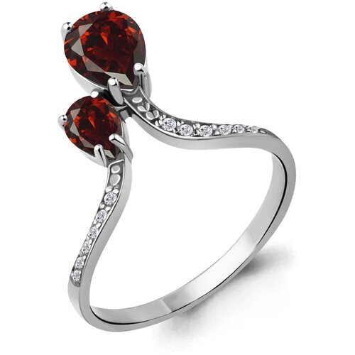 фото Кольцо diamant online, серебро, 925 проба, гранат, фианит, размер 19, красный