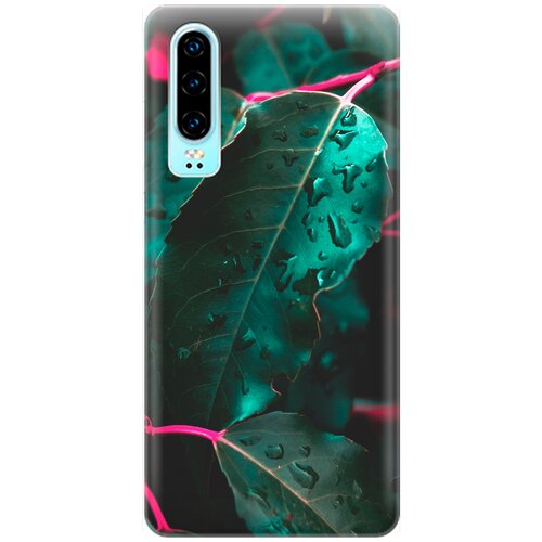 фото Re:pa накладка transparent для huawei p30 с принтом "капли на листьях"